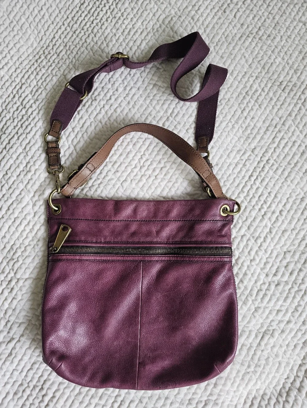 Fossil Plum Leather Crossbody Shoulder Bag